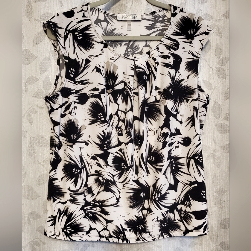 Black and White Kasper Sleeveless Work Blouse Large